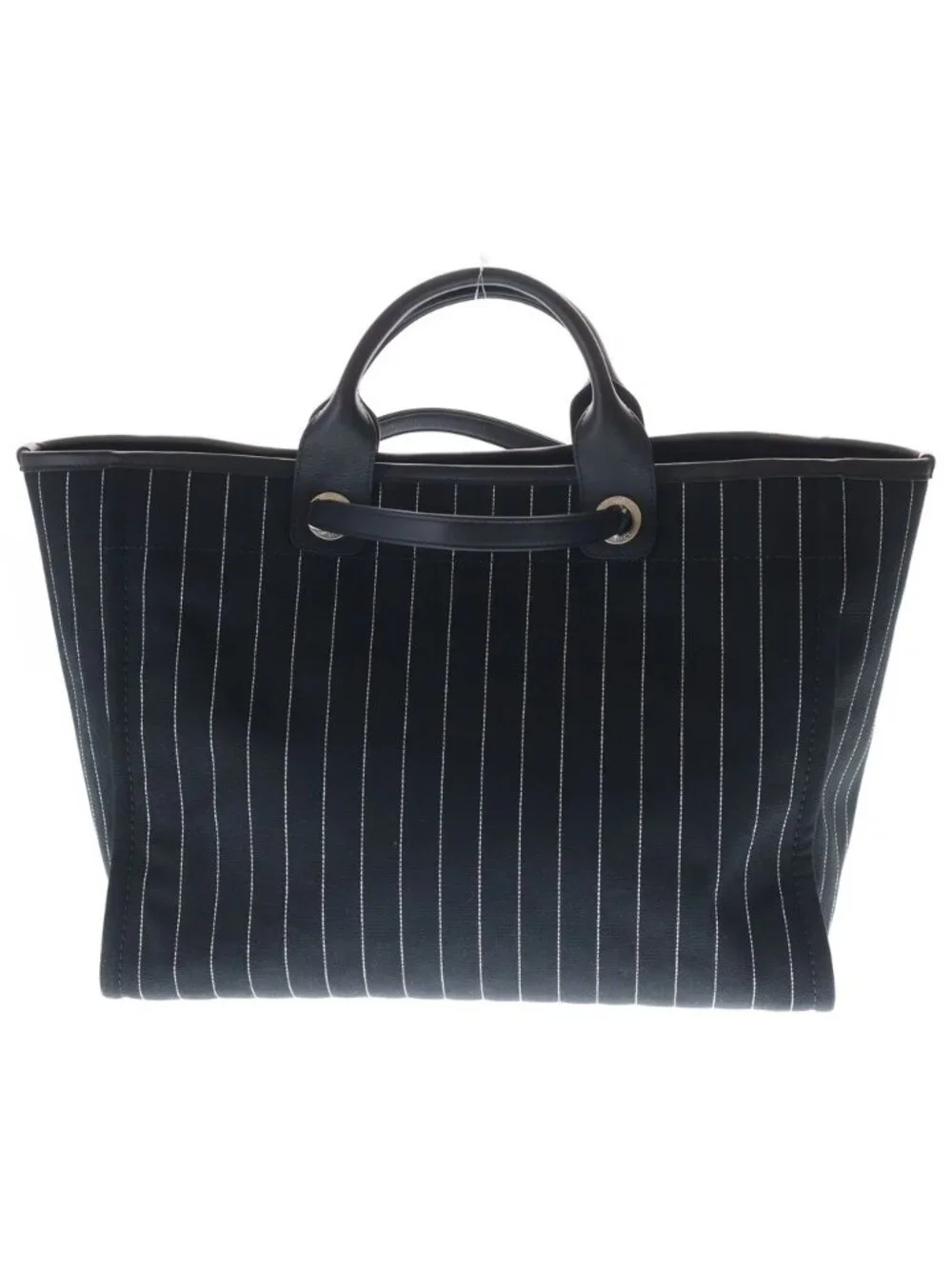 Chanel Deauville GM Canvas Leather Silver 2-Way Chain Tote Plate Black